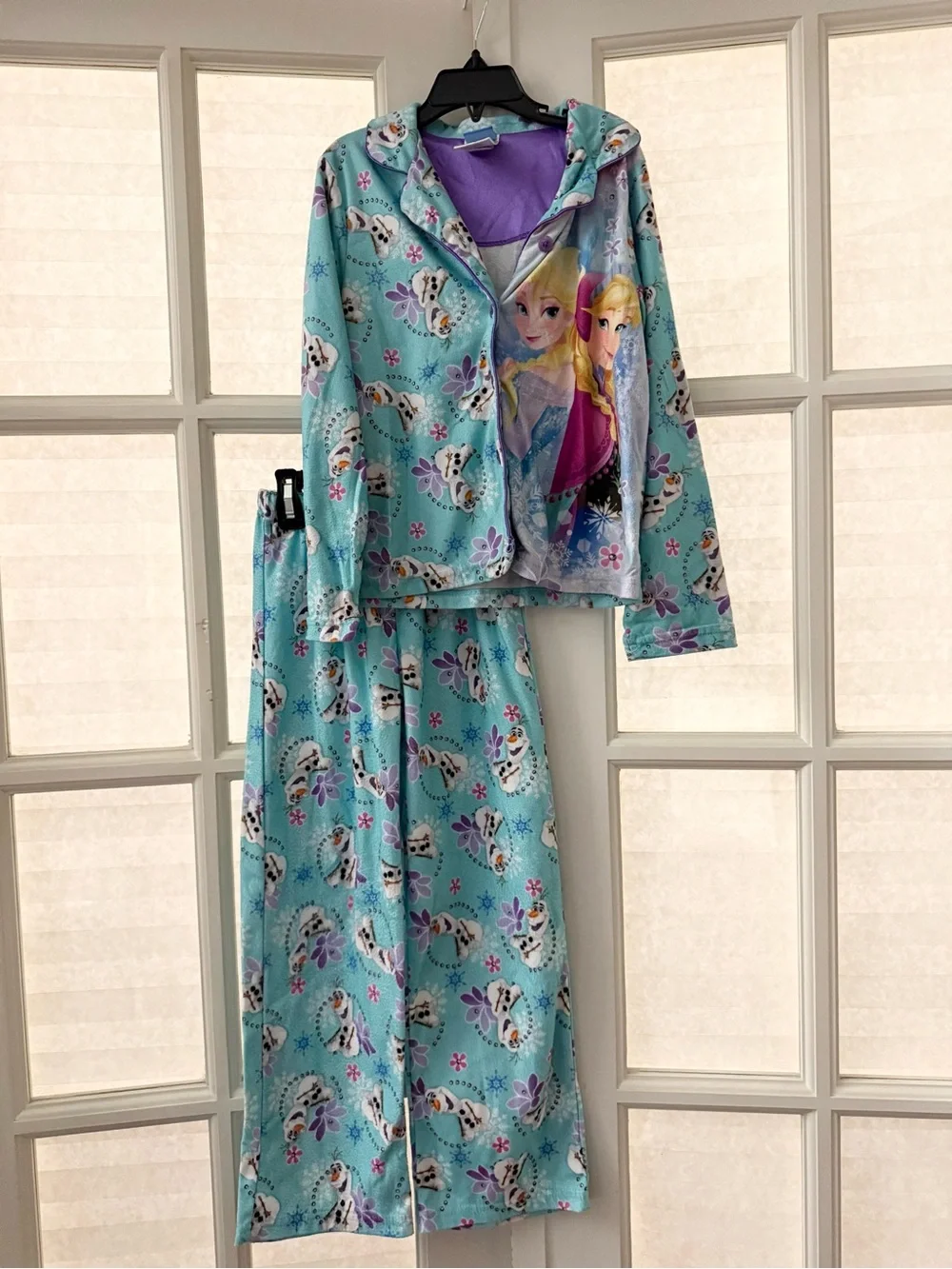 Disney Frozen Elsa & Anna Aqua Pajama Set with Olaf Print